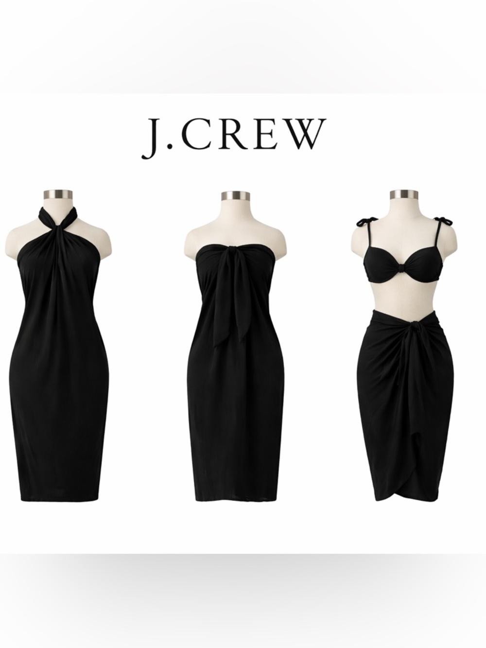 J. Crew Re-Imagined Black Cotton Convertible Beach Sarong Cover Up NWT XS